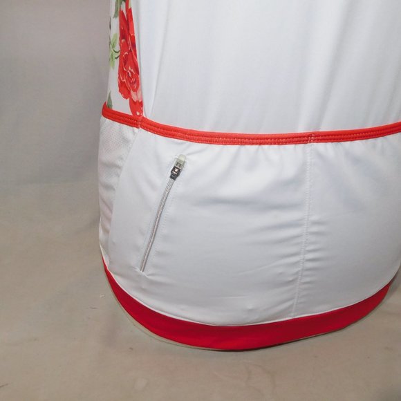 Jolie Ride Womens L White Red Roses Full Zip Short sleeve Cycling Jersey - Picture 8 of 10